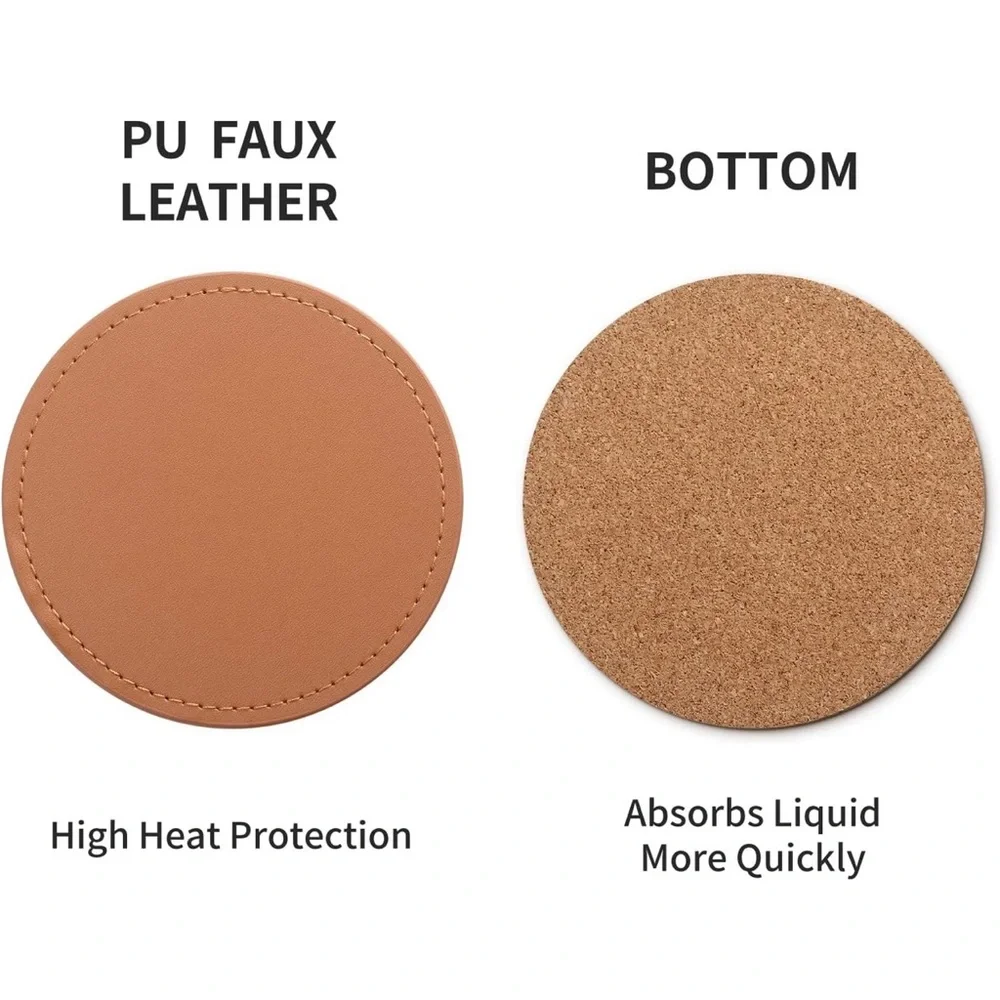 Set of 4 Tan Leather Coasters
